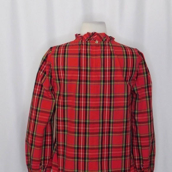 J. CREW Red Tartan Plaid Ruffle Top Blouse Holidays Festive Preppy X-Small - Picture 8 of 11